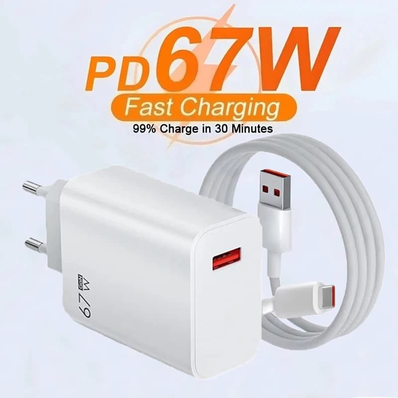 Caricatore rapido GaN USB da 67 W per Xiaomi 15 14 13 12 11 10 Ultra Redmi Note12T 13 Pro Turbo 6A Cavo di ricarica USB tipo C a ricarica rapida