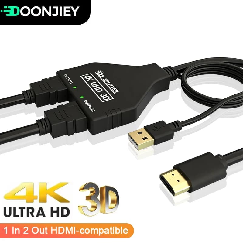 Cavo splitter HDMI compatibile 1 in 2 uscite, distributore per doppio monitor, adattatore da 4K HD maschio a 2 femmine per laptop e TV Box