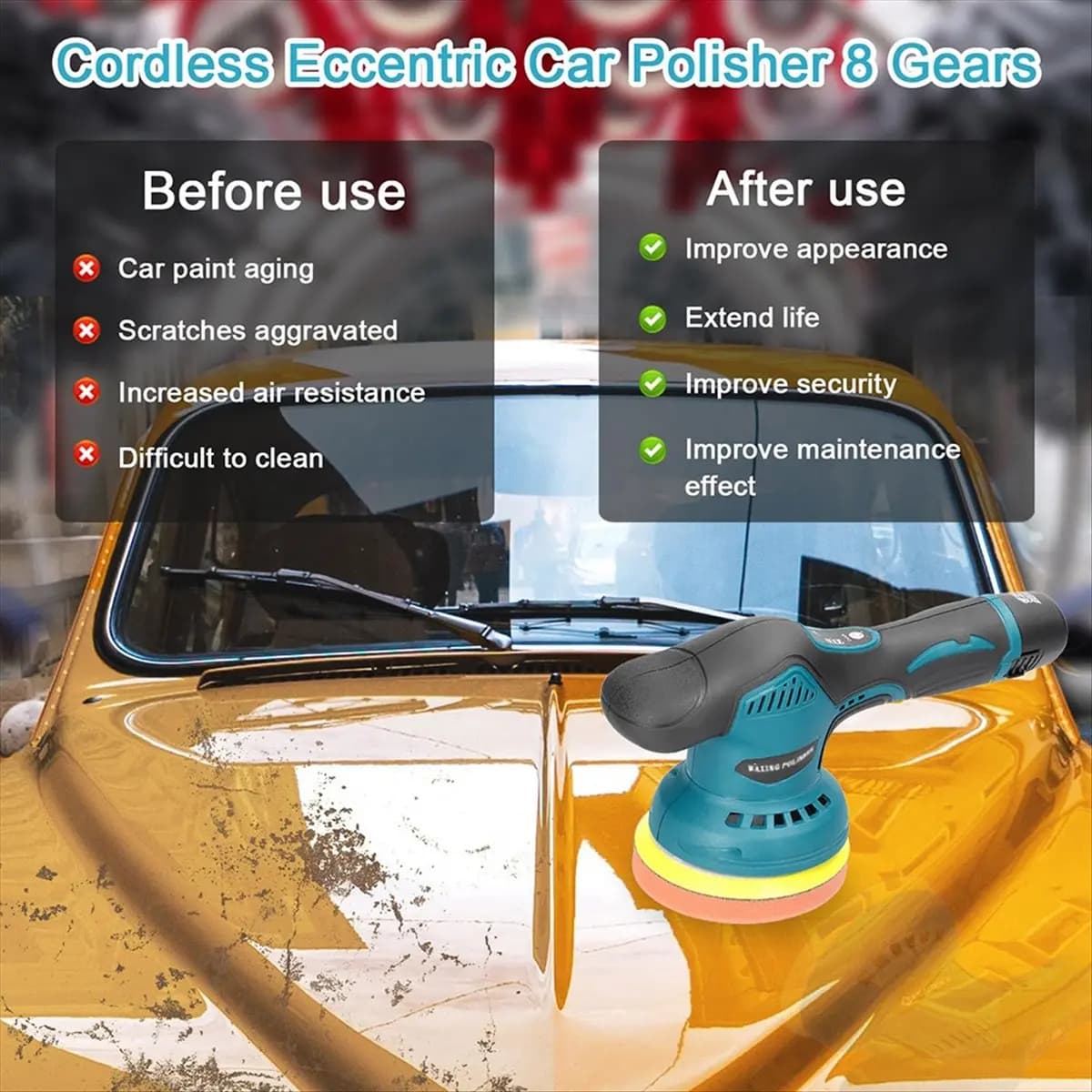 Lucidatrice per Auto a Batteria al Litio 11 Pezzi, Macchina per Lucidatura e Ceratura, Levigatrice a Motore con Batteria al Litio