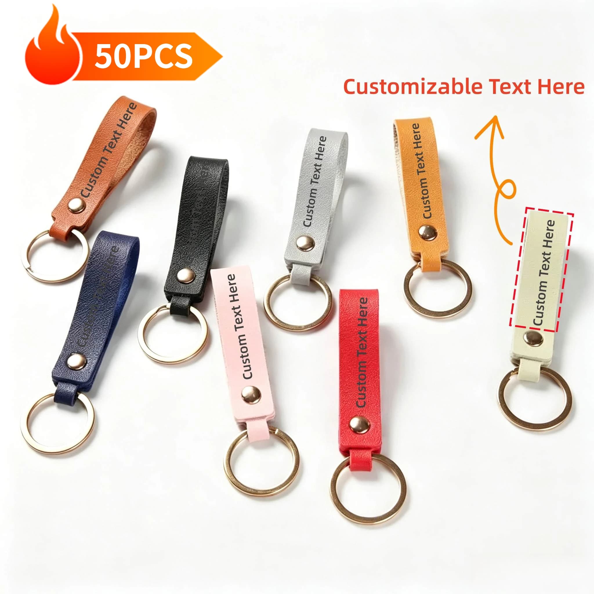 50PCS Customizable Faux Leather Keychain Blanks Bulk Laser Engraving Blanks Keychain Kit with Key Rings for Key Chains Crafts