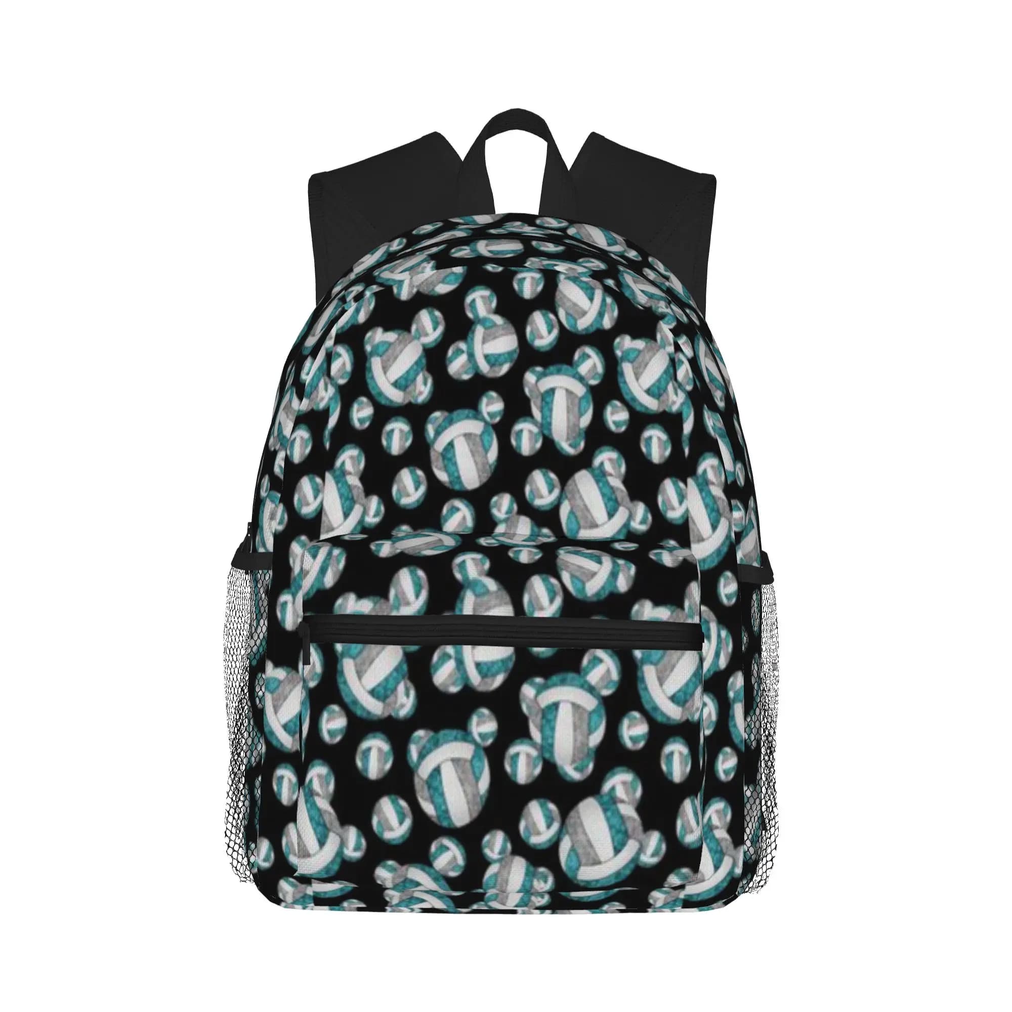 Casual backpack with gray teal and white volleyball pattern for students and adults, women's backpack