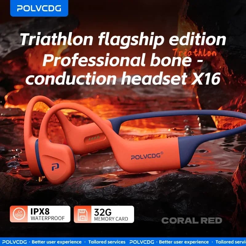 POLVCDG auricolari a conduzione ossea IPX8 impermeabile 32 GB di memoria Bluetooth 5.4 materiale in silicone 2024 nuovo prodotto X16