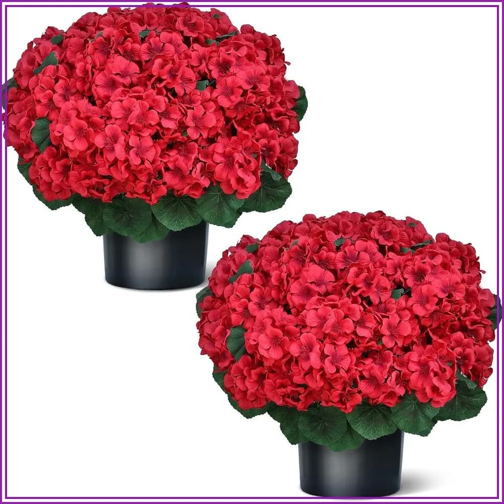 2 Pcs 18" Artificial Geraniums UV Resistant Silk Flowers Potted Plants for Outdoor Indoor Porch Garden Decor