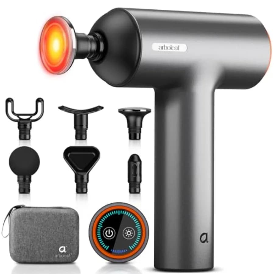 Pistola per Massaggio Termico Profondo con Calore, Massaggiatore Muscolare Portatile con Testa in Metallo e 6 Ricambi per Atleti
