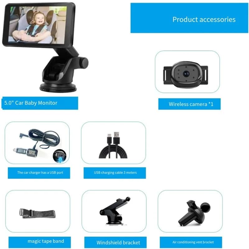 [NEWA64Z!】 Rear Back Seat Safety View Monitor For Baby Car Monitor 5 Inch Wireless HD Night Vision Camera For Baby Toddler