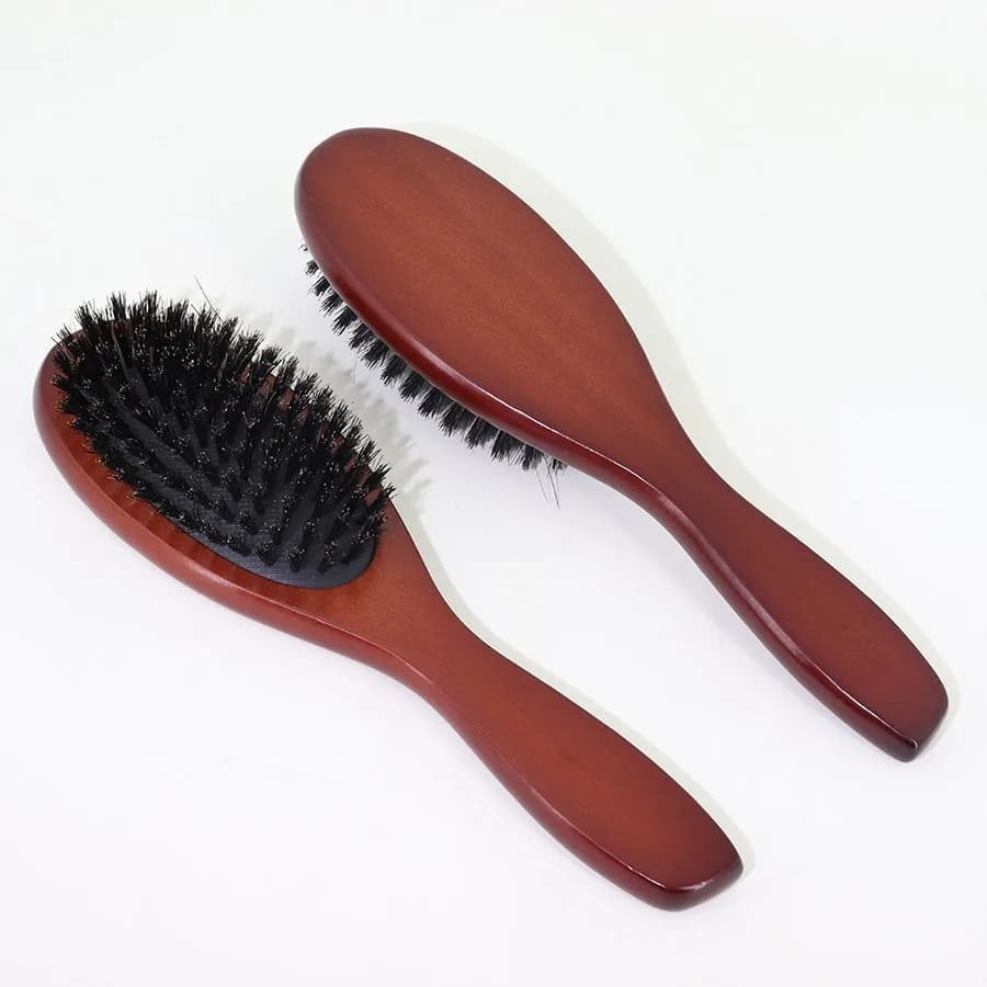 Nuovo Arrivo Spazzola per Capelli e Barba con Manico in Legno e Setole di Cinghiale, per Styling, Districante, Lisciante, Marrone, con Setole di Cinghiale Brown Lotus, Pettine Massaggiante