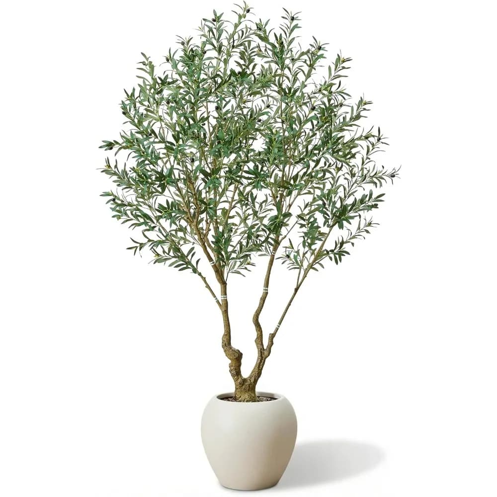 Albero di Ulivo in Vaso da 2,6 m, Grande Albero Artificiale in Seta con Foglie e Frutti Realistici, Pianta Finta Realistica per Interni ed Esterni, per Casa e Ufficio