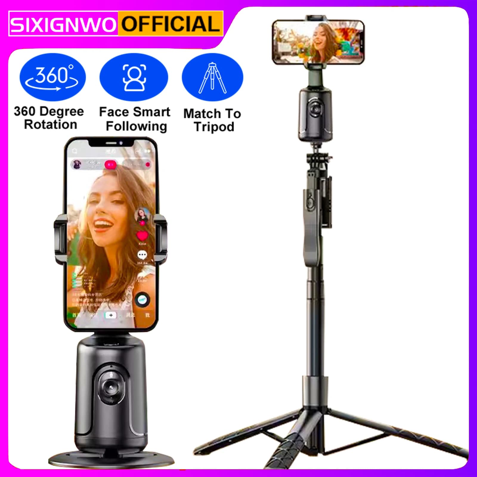 Auto Face Tracking Gimbal Phone Vlog Live Phone selfie stick Smart holder AI Follow-Up video Vlog Live Gimbal Stabilizzatore Treppiede