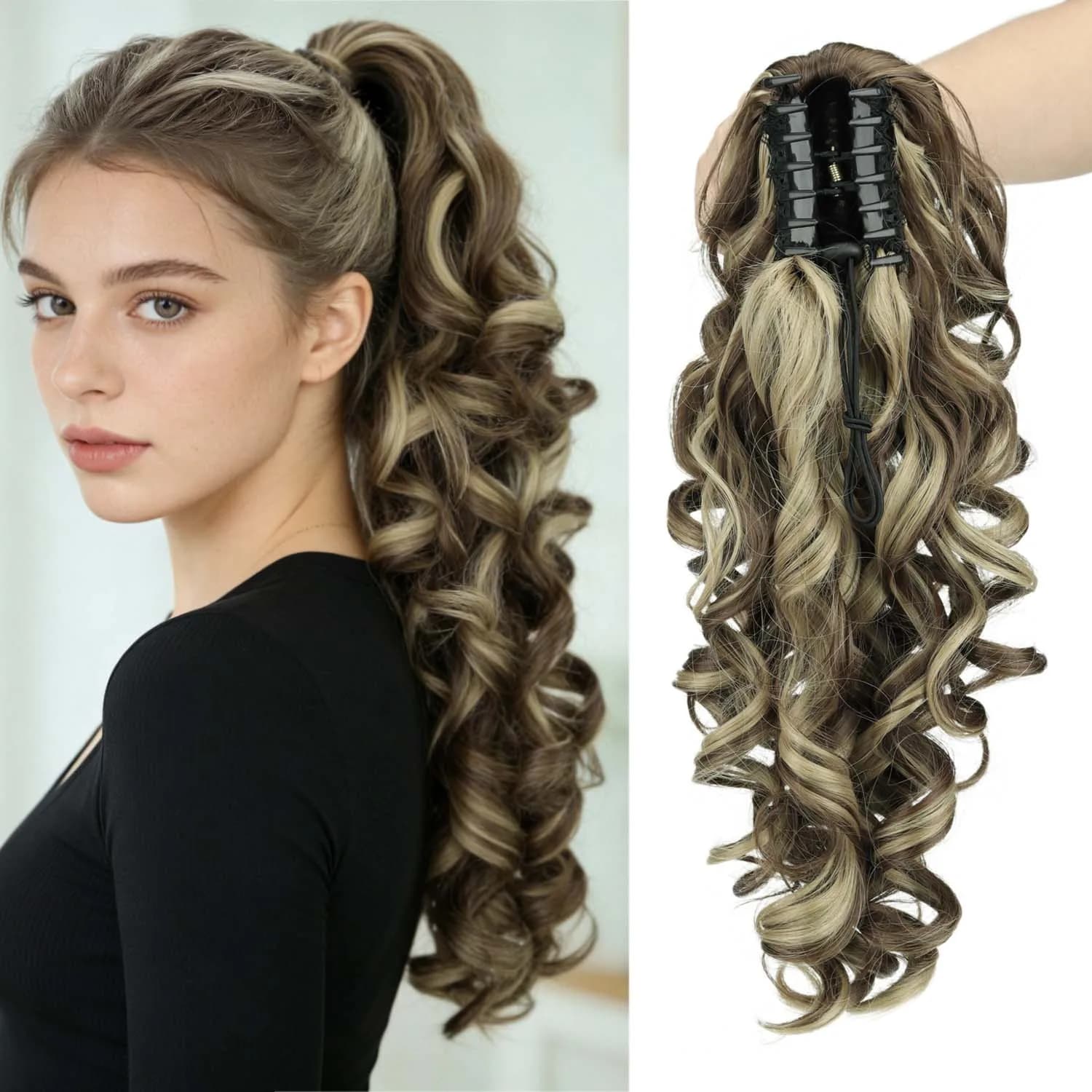 Synthetic Claw Clip 18" Curly Wavy Ponytail Hair Extensions Easy to Wear Heat Resistant Pony Tail Hairpiece for All Occasions
