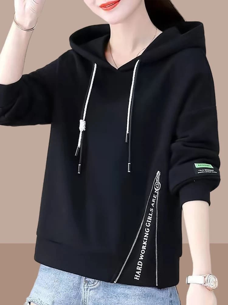 Spring Autumn 2026 Ladies Hoodie Long Sleeve Thin Model Short Size Small Trendy Commute Style round Neck Korean Version Polye...