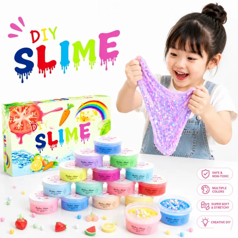 Kit Slime in Cotone Profumato a Basso Contenuto di Boro da 24 Pezzi, Elastico e Non Appiccicoso, per Creare Slime Fai-da-te, Giocattolo Antistress per Feste di Compleanno