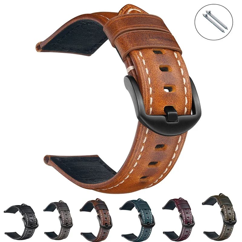 Vintage Genuine Leather Watch Band Adjustable Soft Oil Waxed 20mm Watch Straps Quick Release Straps Men Women Watch Accreesories