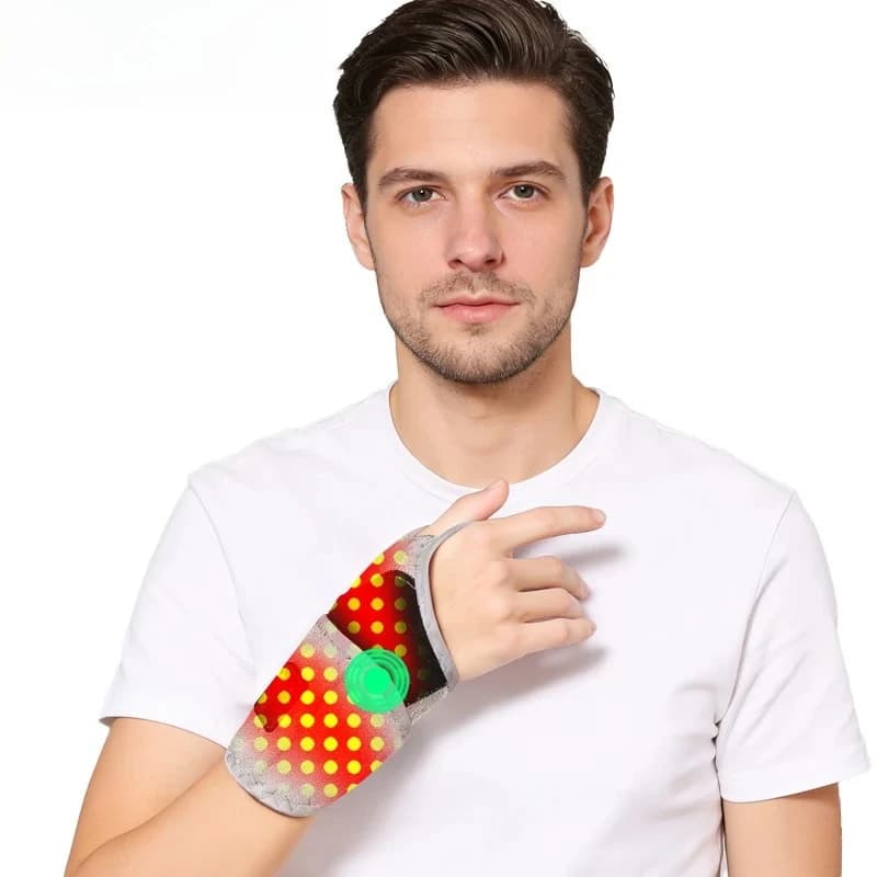 Red Light Heated Wrist Brace Hand Vibration Massager Wrist Support for Sports Recovery Stiff Wrist Joint with Limited Mobility