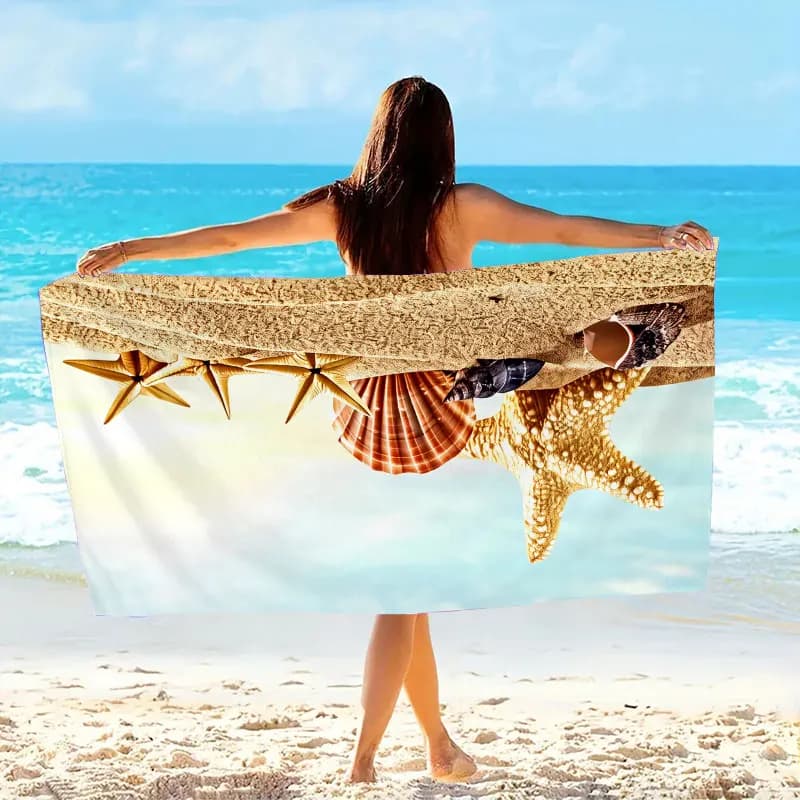 Asciugamano da spiaggia con conchiglie e stelle marine - Design costiero vivace, morbido e ad asciugatura rapida, ideale per viaggi estivi e per la piscina