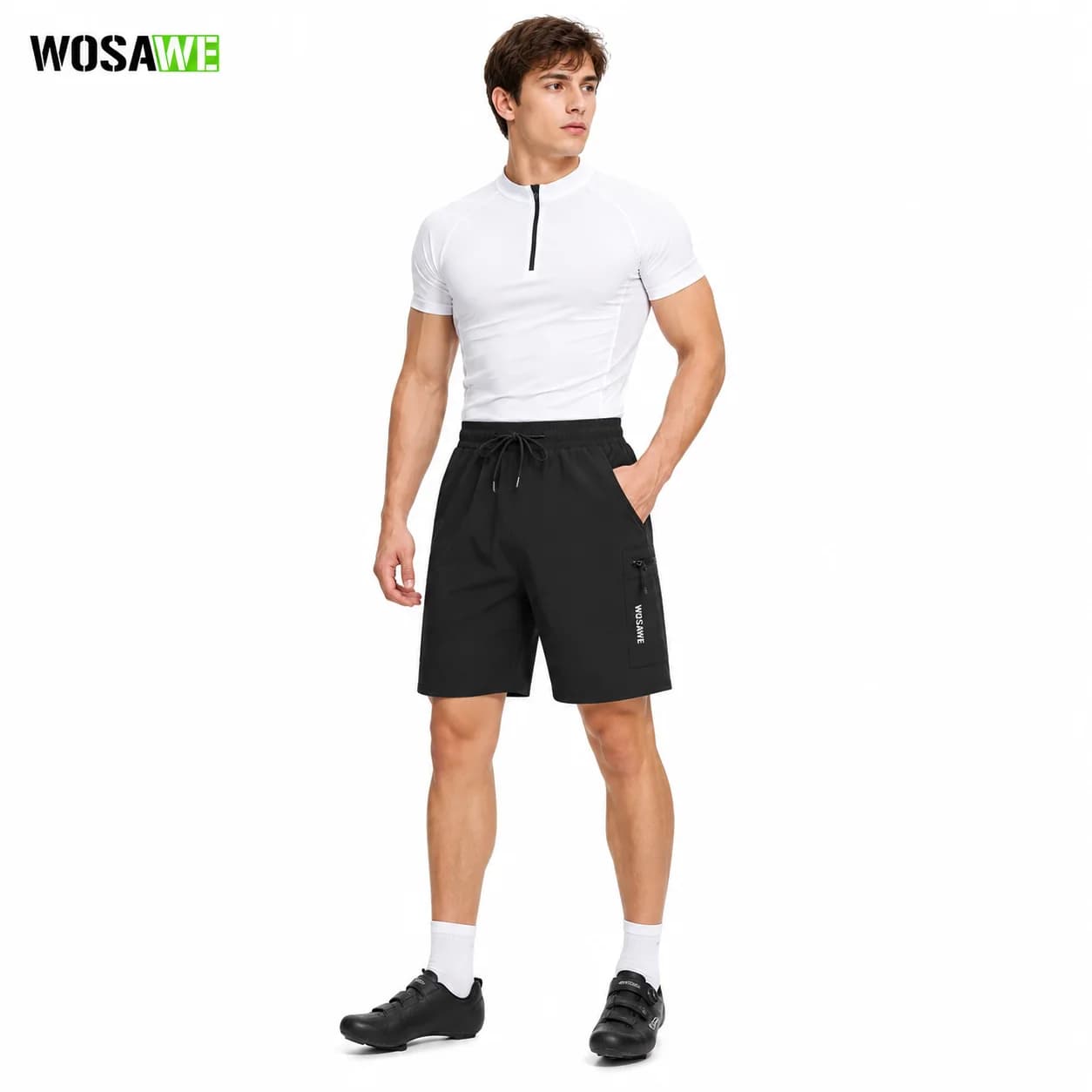 WOSAWE Men MTB Cycling Shorts 2 in 1 Padded Mountain Bike Shorts Quick Dry Loose Fit Downhill Bicycle Short Pants Summer Outdoor