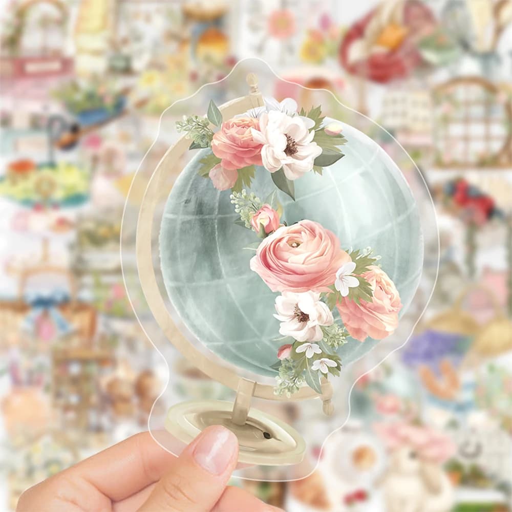 10/30/50pcs Transparent French Pastoral Art Stickers Watercolor Aesthetic Graffiti Sticker for Luggage Notebook Cute Decals Pack