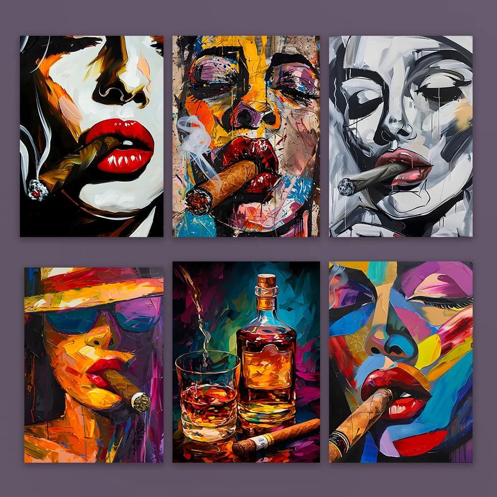 Abstract Pop Art Cubismo Donna Tela Pittura Cultura pop Wall Art Ritratto astratto Stampe a colori Modern Lady Face Wall Decor