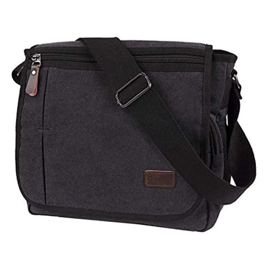 Borsa a Tracolla per Uomo, Porta Laptop 13 Pollici, Borsa in Tela con Tasca Portabottiglie
