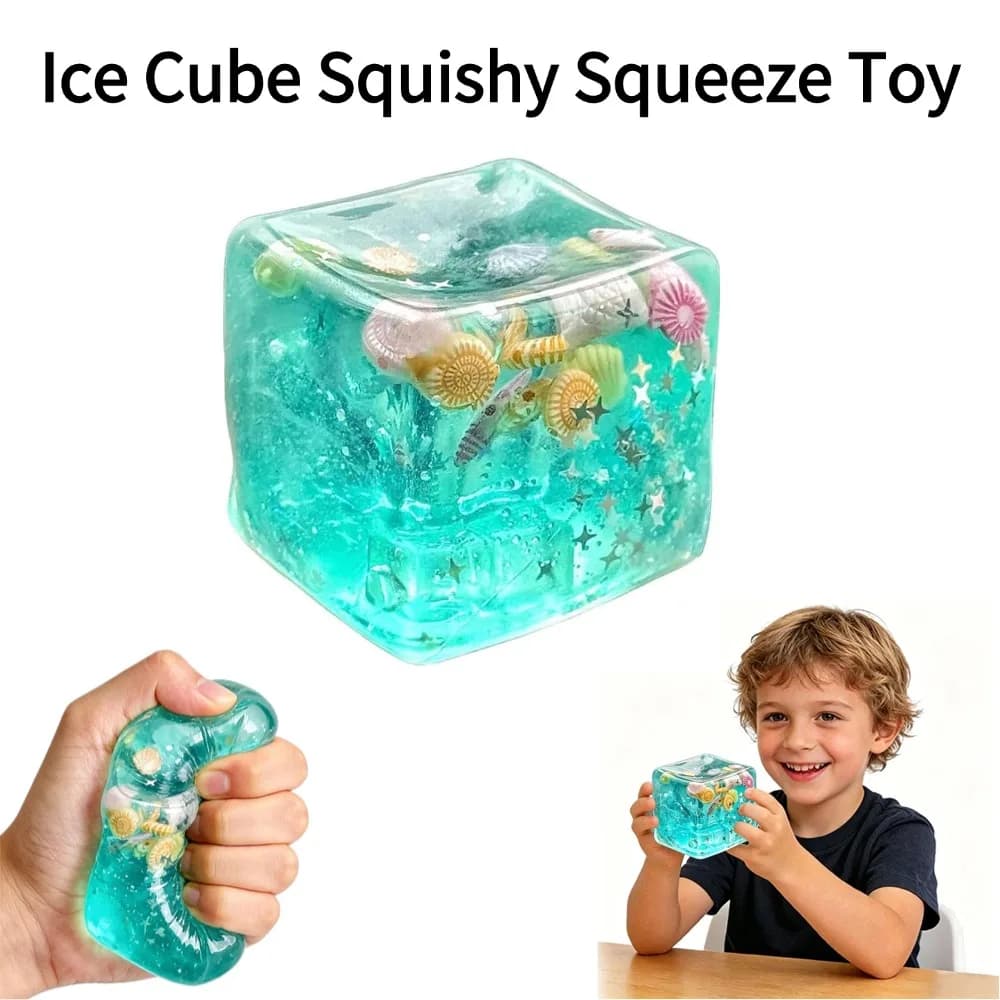 Simulation Ice Cube Squishy Toy Blue Ocean Shells Squeeze Ball Sensory Fidget Toy for Stress Relief Office Desk Decor Party Gift