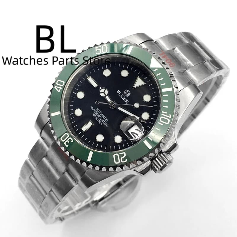 BLIGER NH35A PT5000 MIYOTA Black Insert Automatic Men Watch 40mm Case Brush Oyster/Jubilee bracciale data Magnifier Sapphire