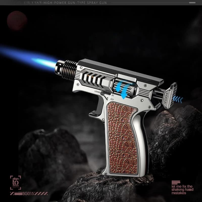 One Key Linkage Ignition High Power Spray Gun Blue Flame Butane Gas Lighter Safety Lock Switch Outdoor BBQ Kitchen Cigar Lighter