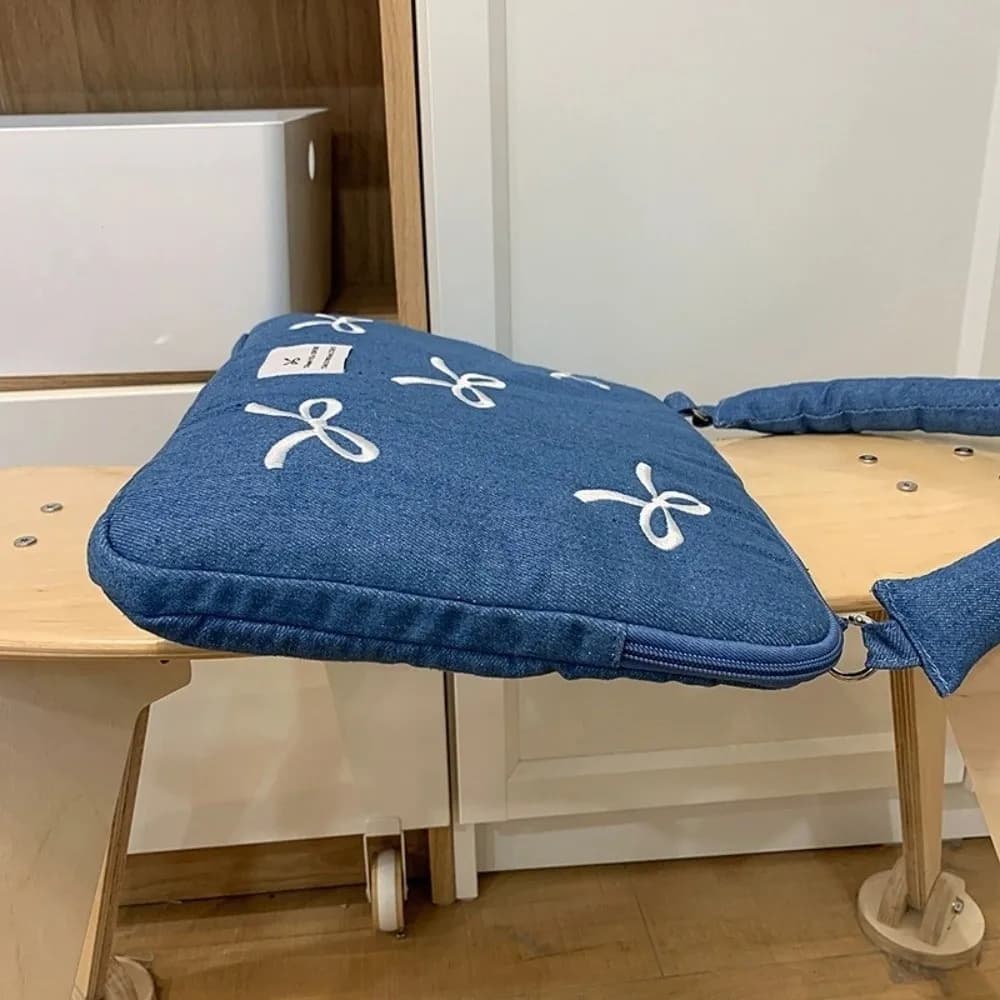 Borsa per Computer Portatile alla Moda con Fiocco Ricamato, Custodia Morbida Antiurto per Laptop da 14 Pollici, Ideale per l'Ufficio