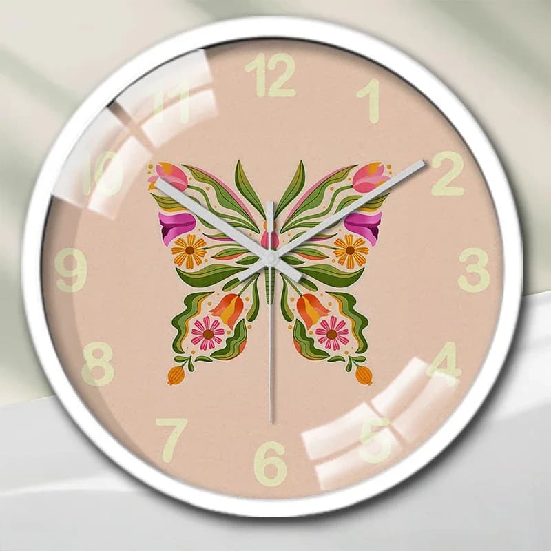 Orologio da parete rotondo silenzioso con disegno di farfalla botanica, adatto per soggiorno, scuola, studio, camera da letto, regali per bambini.