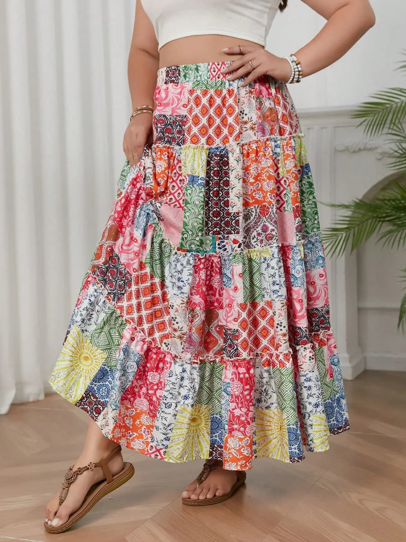 Trapeze skirt with holiday style vests printed by women strong sizes