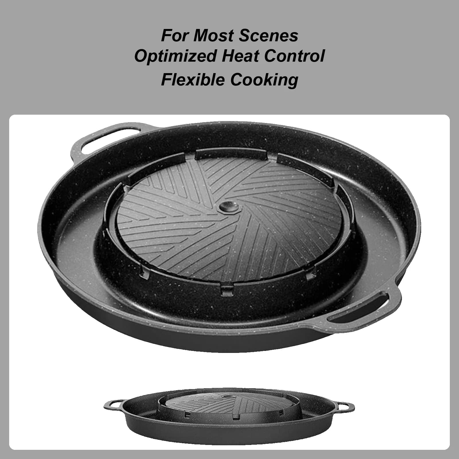 Hot grill and pan 2 in 1 for stove top, indoor and outdoor kitchen in non-stick aluminum alloy, portable plate for kitchen table