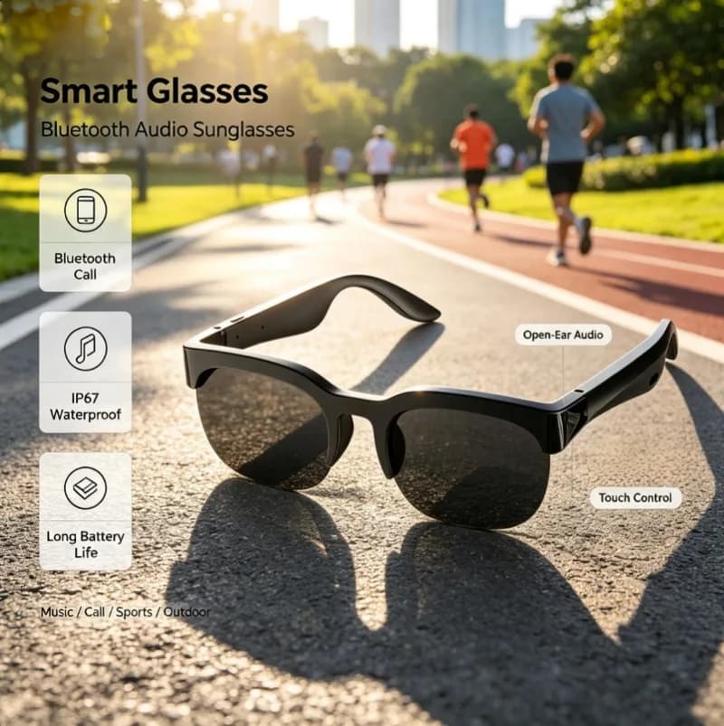 Bluetooth Audio Smart Glasses Open‑Ear Audio Touch Control Long Battery Life Sports Outdoor Sunglasses for Men Women