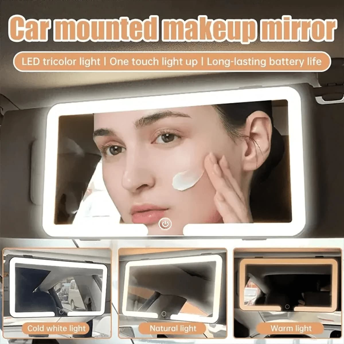 Specchio per il trucco a LED montato su auto con luci a 3 colori, controllo touch, ricaricabile per SUV/camion/furgone