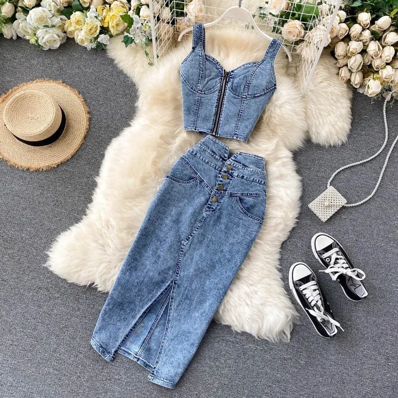 Summer 2 Piece Set Women's Matching Sets Sleeveless High Waist Dresses Elegant Women's Sets Dress Two-piece Midi Dress Women's