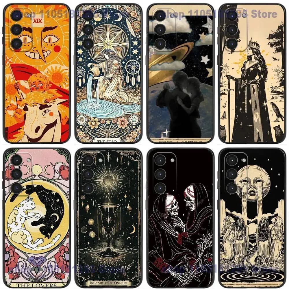 T-Tarot Card Phone Case per Samsung Galaxy A20,21s,22,31,32,52,53,72,73,80,91 Cover nera in morbido silicone liquido