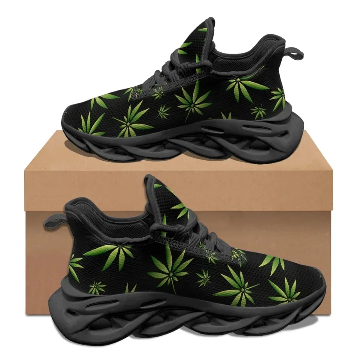 3D Green Weed Leaves Stampa Outdoor Mesh Swing Sneakers 2023 Moda Piattaforma Scarpe Casual Scarpe da corsa tenis Zapatos