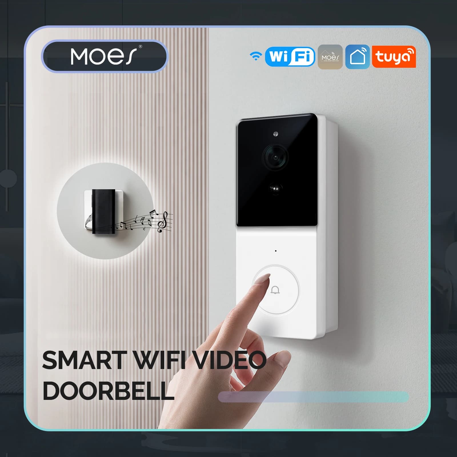MOES Tuya 1080P Smart WiFi Videocitofono Campanello Telecamera Interfono audio bidirezionale wireless Visione notturna con scheda SD da 64 GB, Sicurezza domestica
