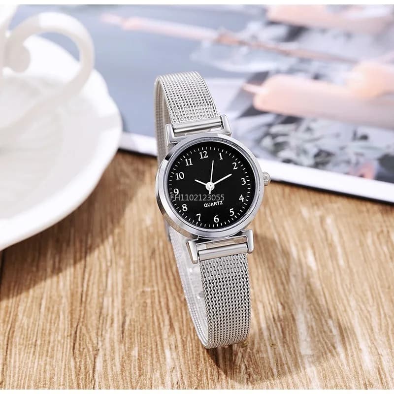 Korean Women's School Watch Simple Style Digital Wrist Watch Compact With Small Stainless Steel Dial With New Quartz Knit Strap