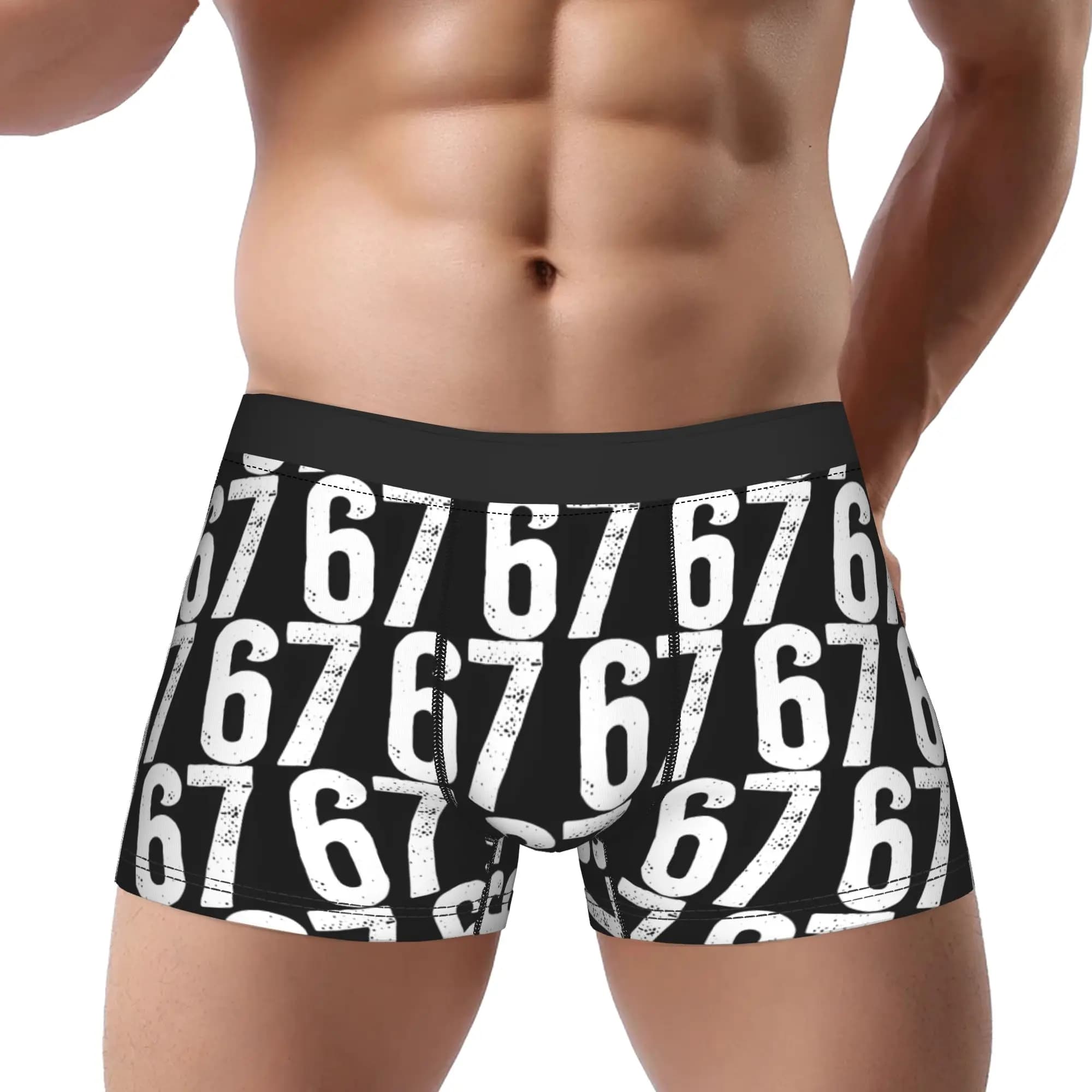 1 pezzo di mutande con numero 67 di Buon Natale, mutande da uomo traspiranti, pantaloncini stampati, boxer
