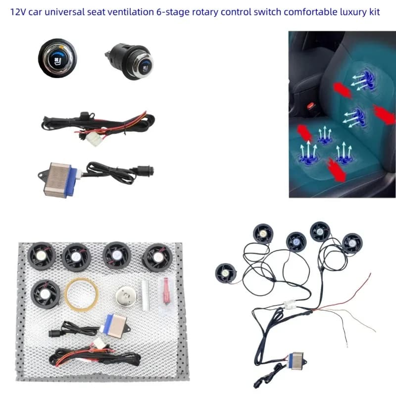 Universal ventilation system for car seat 12V Rotary control switch at 6 stages Comfortable integrated luxury pillow kit