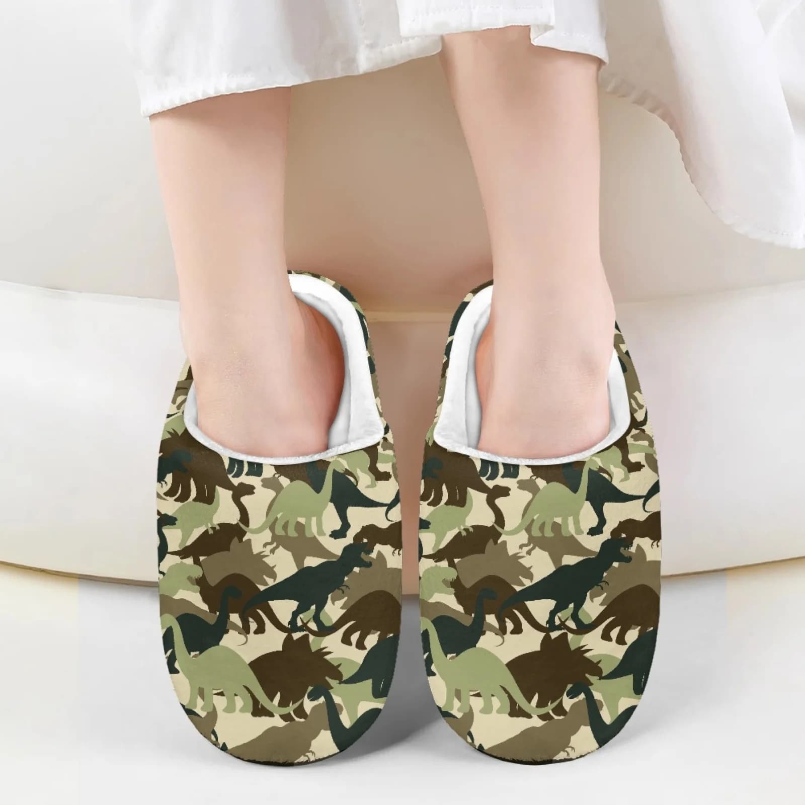Camo Dinosauro Inverno Casa Pantofole di peluche Bambini Mezze scarpe Ragazzi Ragazze Ciabatte Sandali Camera da letto interna Pantofola di cotone Scivoli per bambini