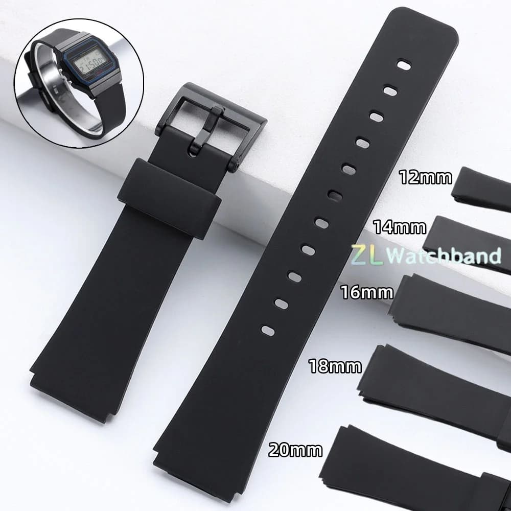 12/14/16/18/20mm Soft Resin Strap for Casio F-91W AQ230 F108 AE1200 SGW400 Waterproof Watch Band Student Replacement Wristband