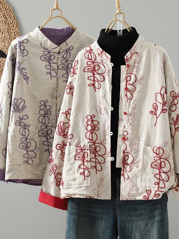 Korean Chinese New Style Heavy Embroidery Large Size Women's Jacket Double Sided Wear Casual Commute Style Loose Fit Coat