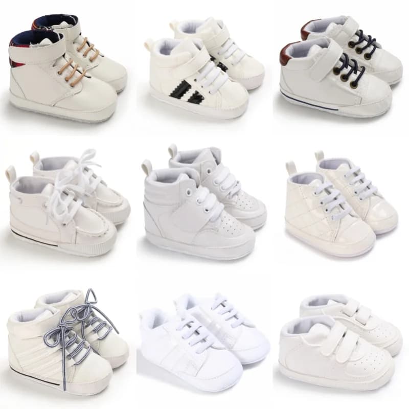 Scarpe da battesimo per neonati 0-18 mesi Primi camminatori Scarpe sportive casual con suola morbida bianca Moda