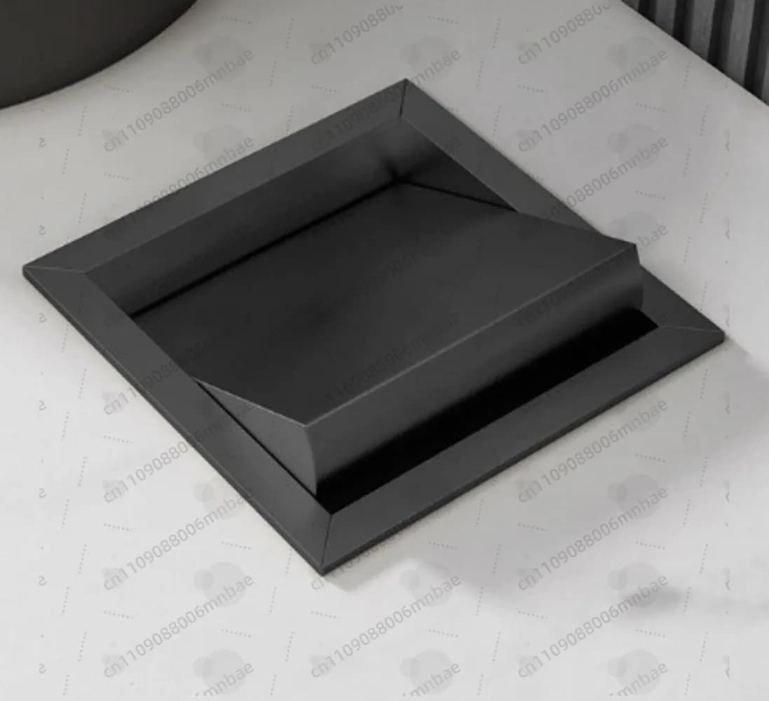 Black Stainless Steel Embedded Flip Cover Concealed Trash Can Lid for Household Kitchen Sink Countertop Decoration Square Flip