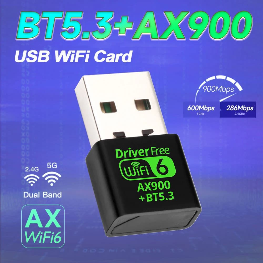 AX900 USB WiFi 6 Adattatore Bluetooth 5.3 Dongle 2in1 Dual Band 2.4G e 5GHz USB WiFi Rete Ricevitore Wlan wireless DRIVER GRATUITO