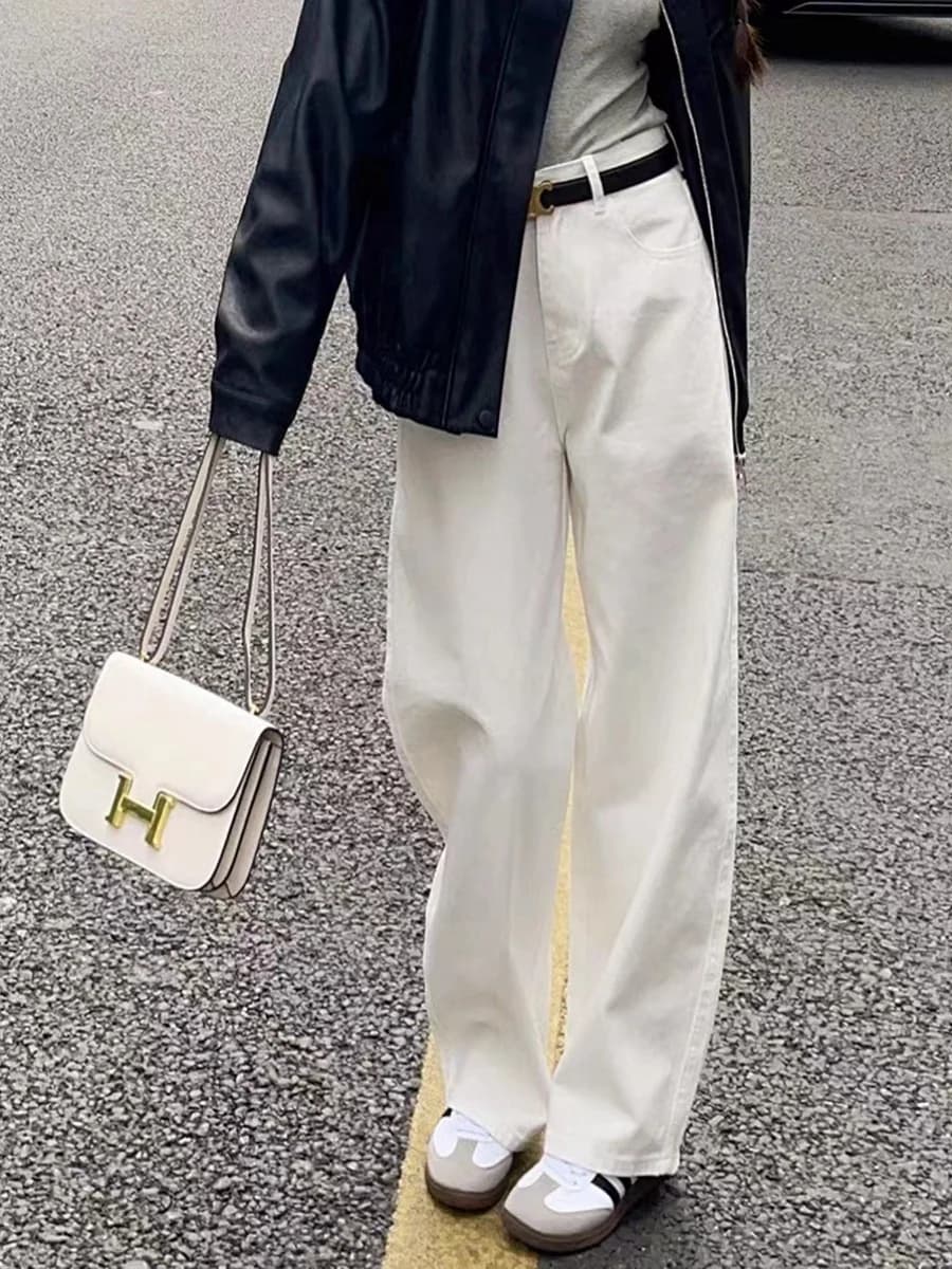 Women's high waist wide leg jeans, fleece lined, autumn winter, strong sizes, wide fit, straight leg, floor length, slimming effect