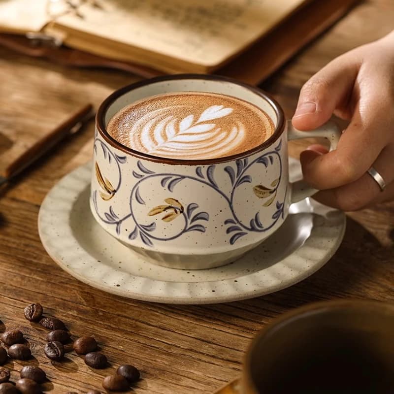 Retro Ceramic Cup Coarse Pottery Small Capacity Coffee Cup and Saucer Set Japanese Ceramic Afternoon Tea Coffee Cup Mug