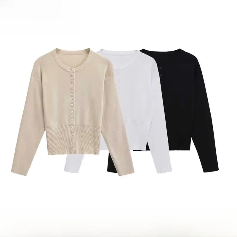 Cardigan Lavorato a Maglia con Collo Rotondo e Maniche Lunghe, Nuovo Arrivo Autunno Inverno per Donna, Maglione con Bottoni a Maglia Piatta