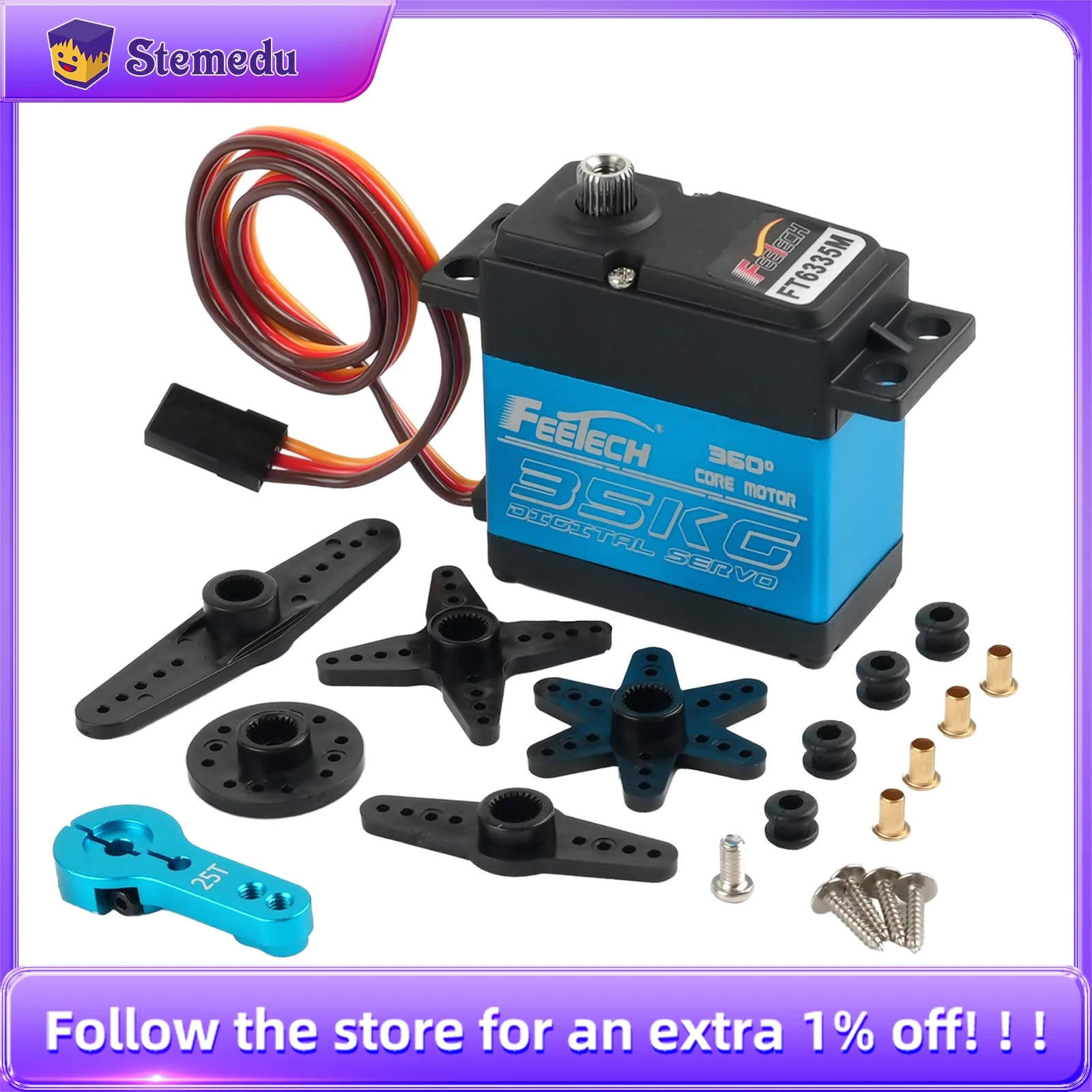 Feetech FT6335M Servomotori RC digitali Motore 7.4V 35KG Servo con ingranaggio magnetico in acciaio da 360 gradi per robot RC Auto Aereo Quadcopter Crawler