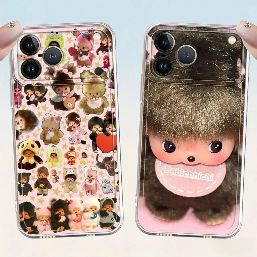 Cover Morbida per Telefono con Cartone Animato M-monch-hichis per iPhone 17 Pro Max 15 13 Pro XR XS Max 14 Plus 11 17e Air 12 Mini 16