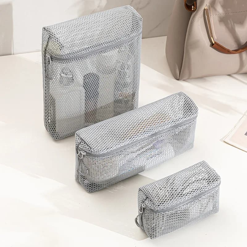 Borsa Cosmetica in Rete a Nido d'Ape con Cerniera, Borsa Portaoggetti per Biancheria Intima e Calzini, Borsa da Viaggio Portatile in Rete, Organizer per Trucchi